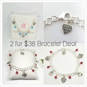Handmade-Get 2 Heart Charm Bracelets w/Beads